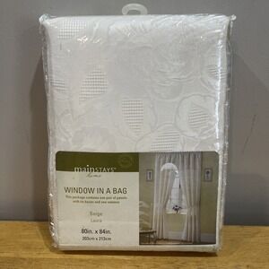 Vtg Mainstays Home 5 Piece Window‎ Set Rose Garden Ivory Cottagecore